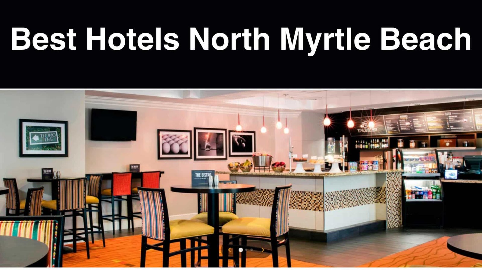 Myrtle beach hotel room picture where chairs, tables, kitchen