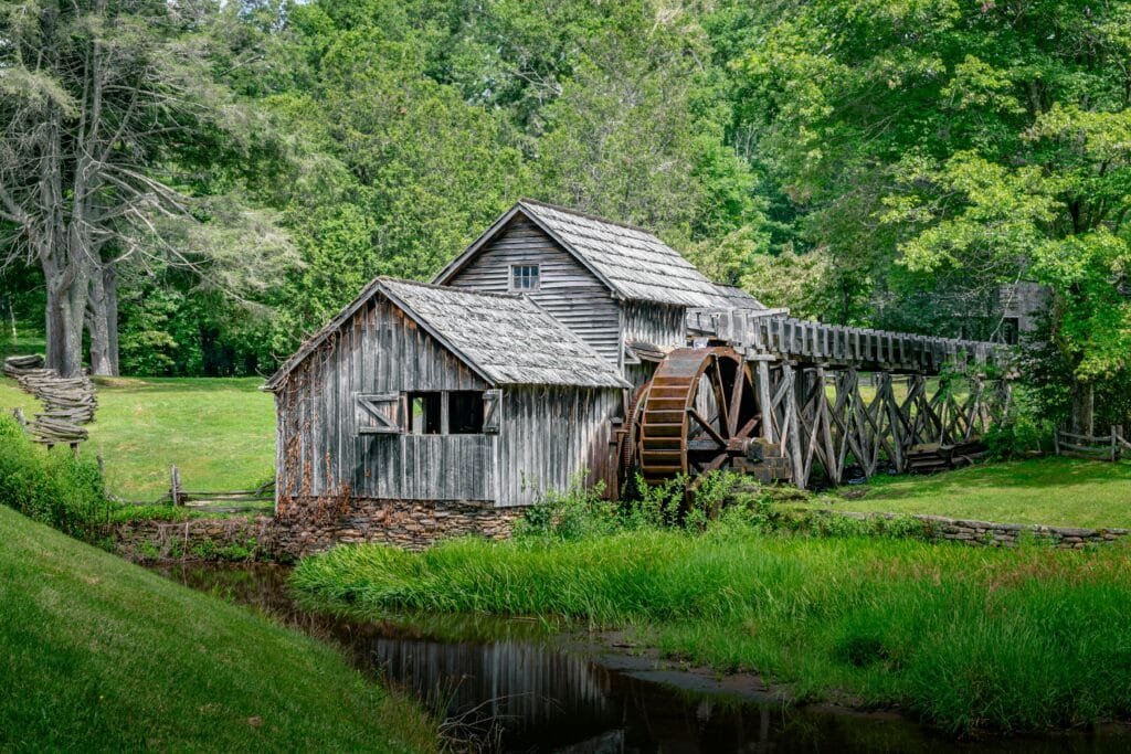 A picturesque view of Mabry Mill in Blue Ridge Parkway Virginia