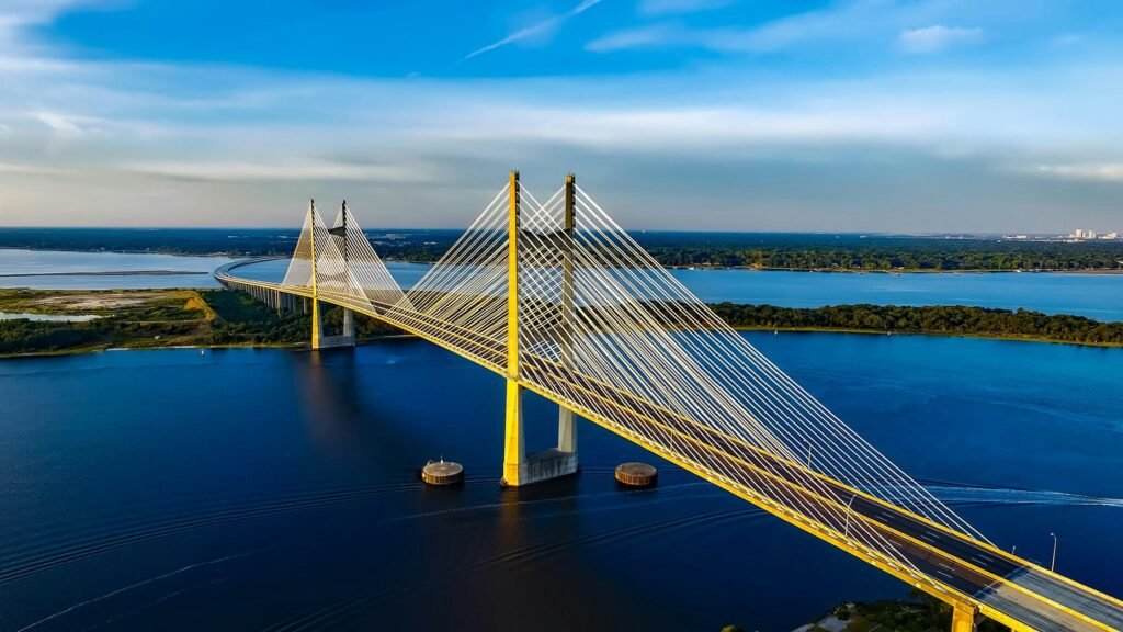 Dames Point Bridge with nice summer day indicates Best Time to Visit Florida USA?