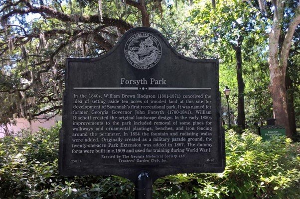 Forsyth Park front view sign broad