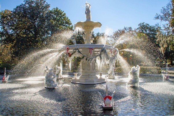 Forsyth fountain around the trees