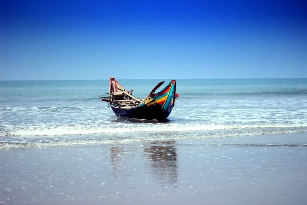 Coxs Bazar Beach where a boat is running